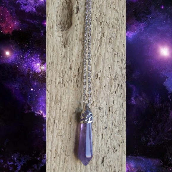 🌙💜 Amethyst Stone Necklace Crystal Point Healing Jewelry Witchy - Picture 2 of 16